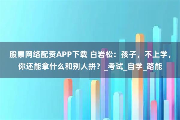 股票网络配资APP下载 白岩松:孩子,不上学,你还能拿什么和别人拼?_考试_自学_路能